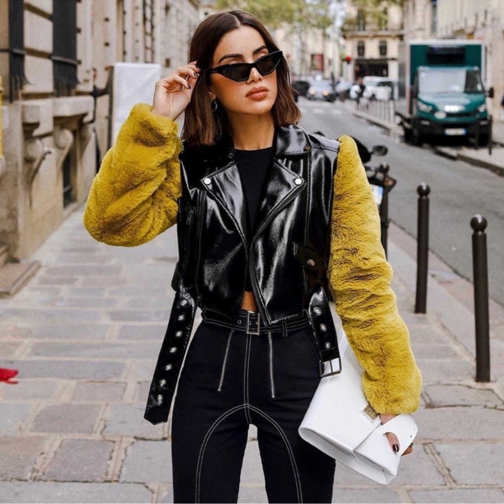 Camila Coelho Florencia Moto Jacket faux fur - Picture 1 of 10